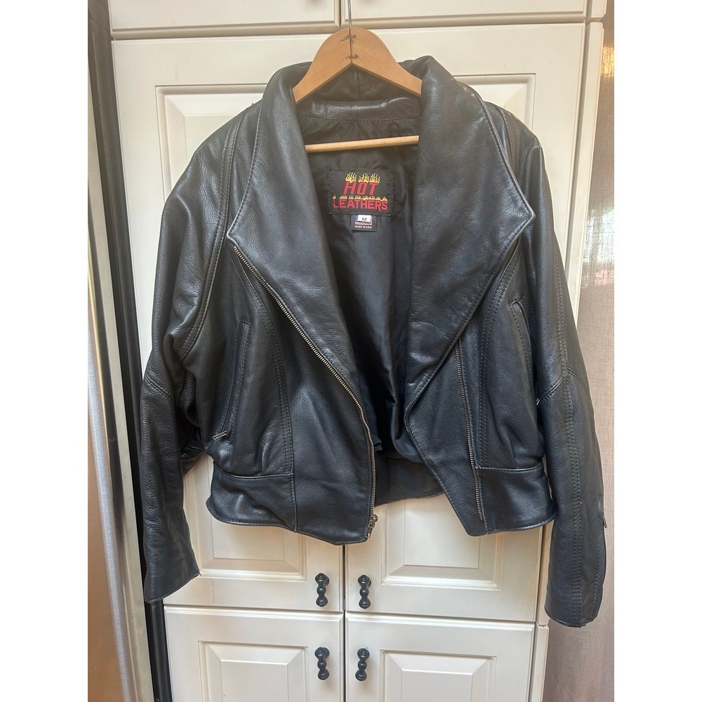 Vintage 80s 90s Hot leather black motorcycle jacket made in‎ USA sz M